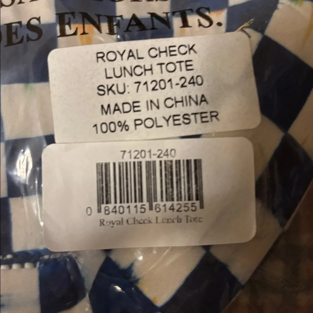 Mackenzie child’s royal check lunch tote - Blue & White - Picture 2 of 7